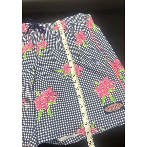Vineyard Vines Men's 7” Chappy Printed Gingham & Floral Lined Swim Trunks Sz M - Picture 8 of 11
